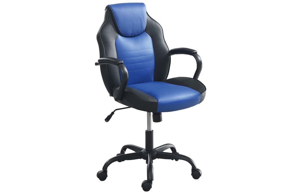 Gaming Office Chair Blue And Black Faux Leather 1pc Chairs Casters Plush Padded Chair w Arms Comfortable Modern Stylish | Pre