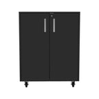 Storage Cabinet, Casters, Double Door, Two Interior Shelves -Black - Grand Goldman
