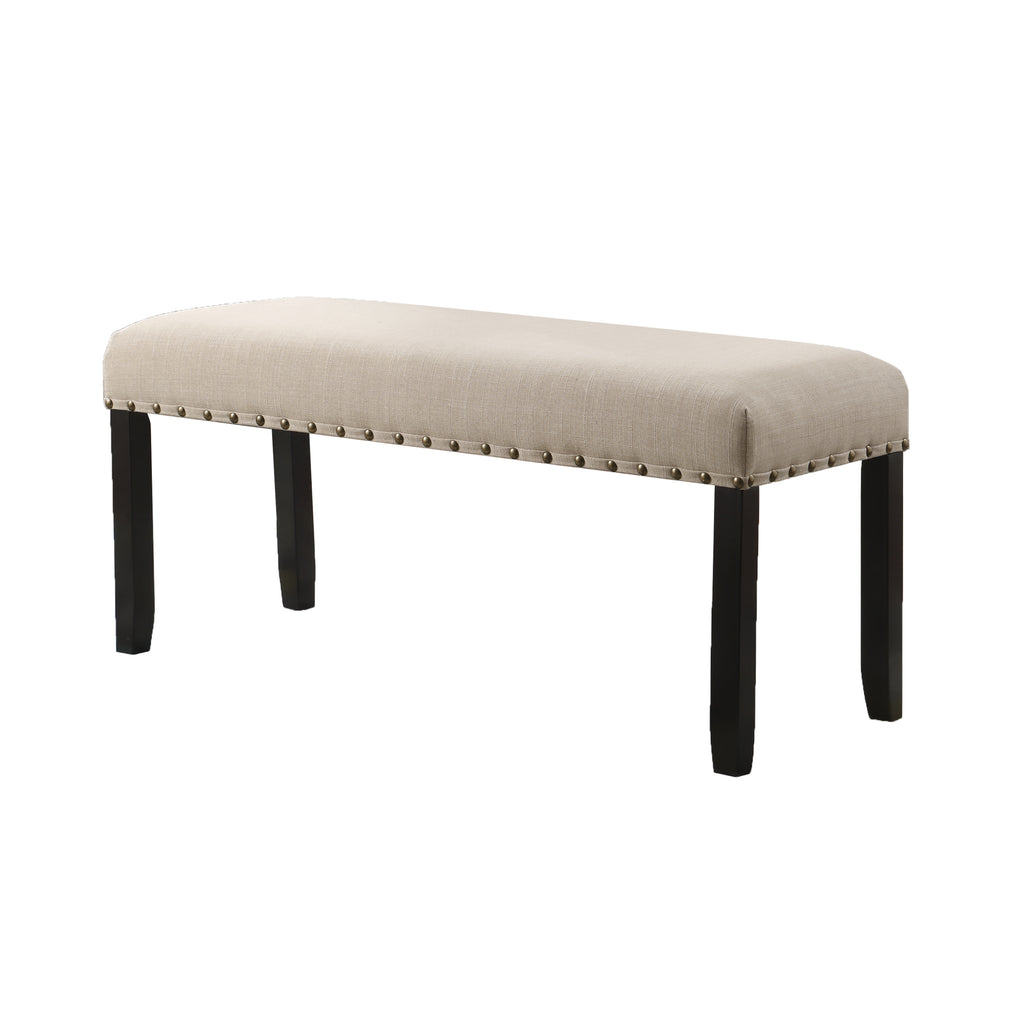 Biony Fabric Dining Bench with Nailhead Trim, Tan - Grand Goldman Shop