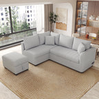 Modern L-shaped Sectional Pull Out Sofa Bed with USB Ports & Storage Ottoman, Gray Jacquard Fabric, 82.6' - Grand Goldman Shop
