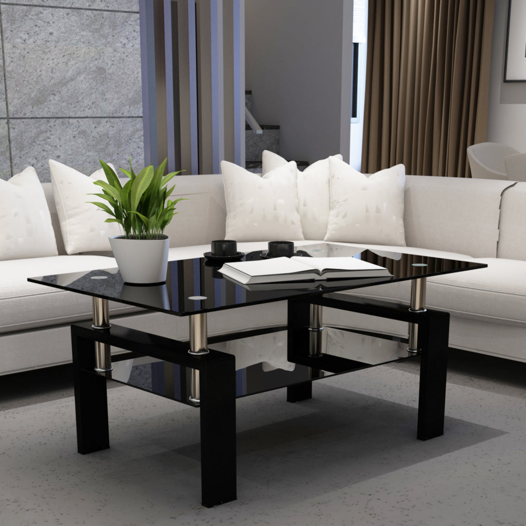 Rectangle Black Glass Coffee Table, Clear Coffee Table,Modern Side Center Tables for Living Room,Living Room Furniture (Old Sku:W24138125) - Grand Goldman Shop