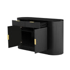 U_STYLE 55.1' Modern Storage Cabinet – 2 Doors & 2 Drawers, Stripe MDF Sideboard with Aluminum Handles, Curved Side Door & 3-Tier Shelves, Buffet Cabinet for Living Room, Bedroom, Dining Room - Grand Goldman Shop