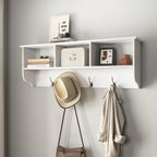 White Entryway Wall Mounted Coat Rack with 4 Dual Hooks Living Room Wooden Storage Shelf - Grand Goldman Shop
