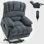 23' Seat Width and High Back Large Size Blue Grey Chenille Power Lift Recliner Chair with 8-Point Vibration Massage and Lumbar Heating - Grand Goldman Shop