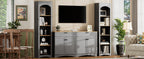 ON-TREND 3-Piece Farmhouse Entertainment Center with Storage Cabinet for TVs Up to 70', Mid-Century TV Stand with Bookshelf, Rustic Versatile Sideboard with Adjustable Shelves for Living Room, Grey - Grand Goldman Shop