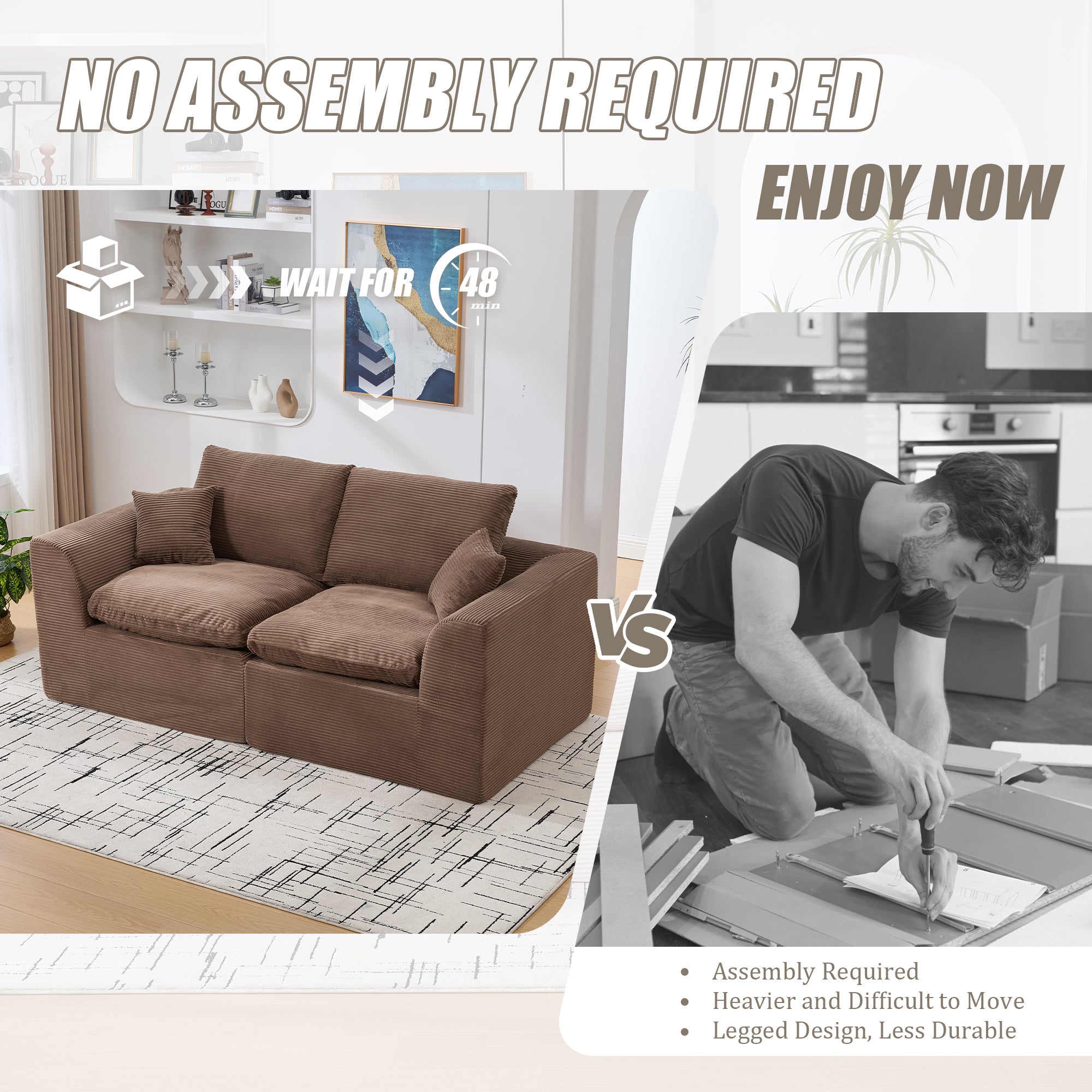 UNITED WE WIN Modular Sectional Sofa Cloud Couch,Comfy Cloud Modern Sofa,2 Seater with Cushion Covers Removable Furniture for Living Room Bedroom Apartments Dorms,No Assembly Required - Grand Goldman Shop