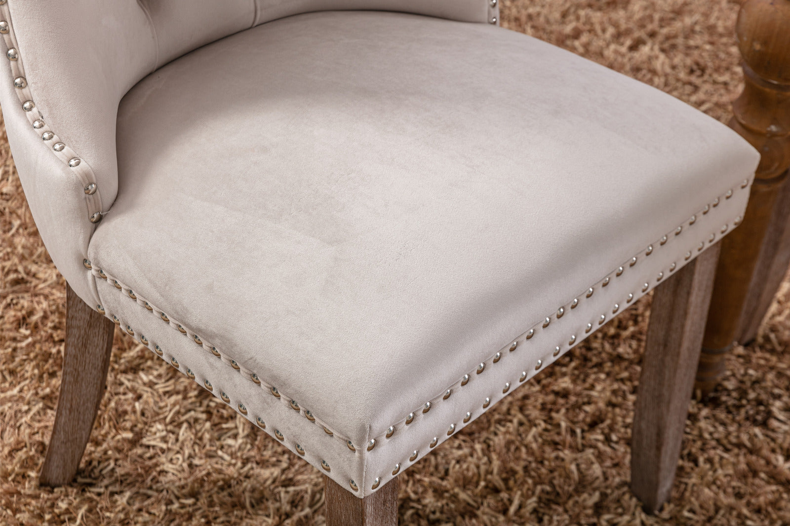 Nikki Collection Modern, High-end Tufted Solid Wood Contemporary Velvet Upholstered Dining Chair with Wood Legs Nailhead Trim 2-Pcs Set,Beige, SW2001BG - Grand Goldman Shop