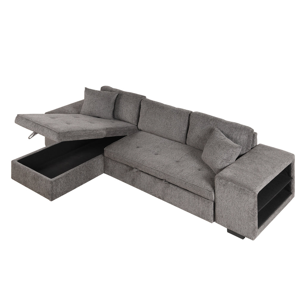 104.5' Modern L-Shape 3 Seat Reversible Sectional Couch, Pull Out Sleeper Sofa with Storage Chaise and 2 Stools for Living Room Furniture Set,Knox Charcoal (old sku:SG000431AAA) - Grand Goldman Shop