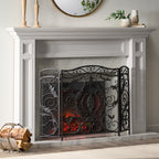 Mariella Traditional Floral Iron Fireplace Screen with Ornate Design in Black Brushed Silver Finish - Grand Goldman Shop