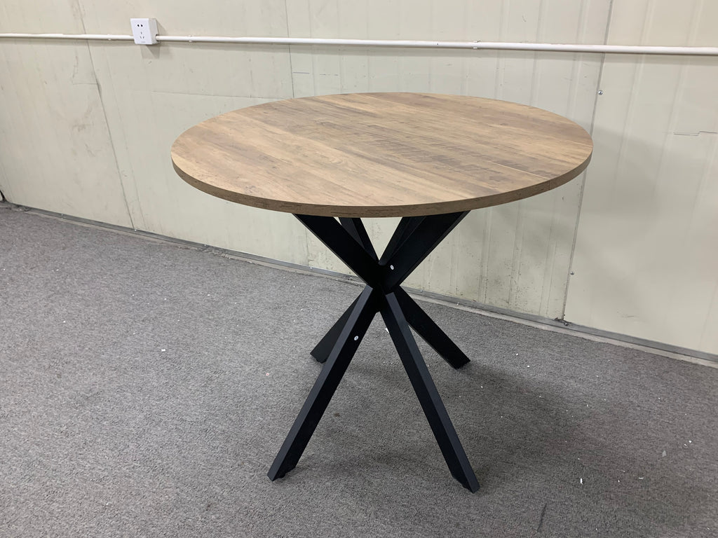Modern 31.5 Inch Round Dining Table in Rustic Brown with Black Metal Legs, MDF Top for 2-4 People, Compact Kitchen or Dining Room Table - Grand Goldman Shop