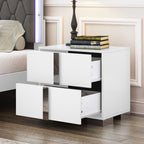 Elegant Nightstand with Metal Foot, Mirrored Bedside Table with 2 Drawers for Bedroom, Living Room, White (Old SKU: WF319353AAK) - Grand Goldman Shop