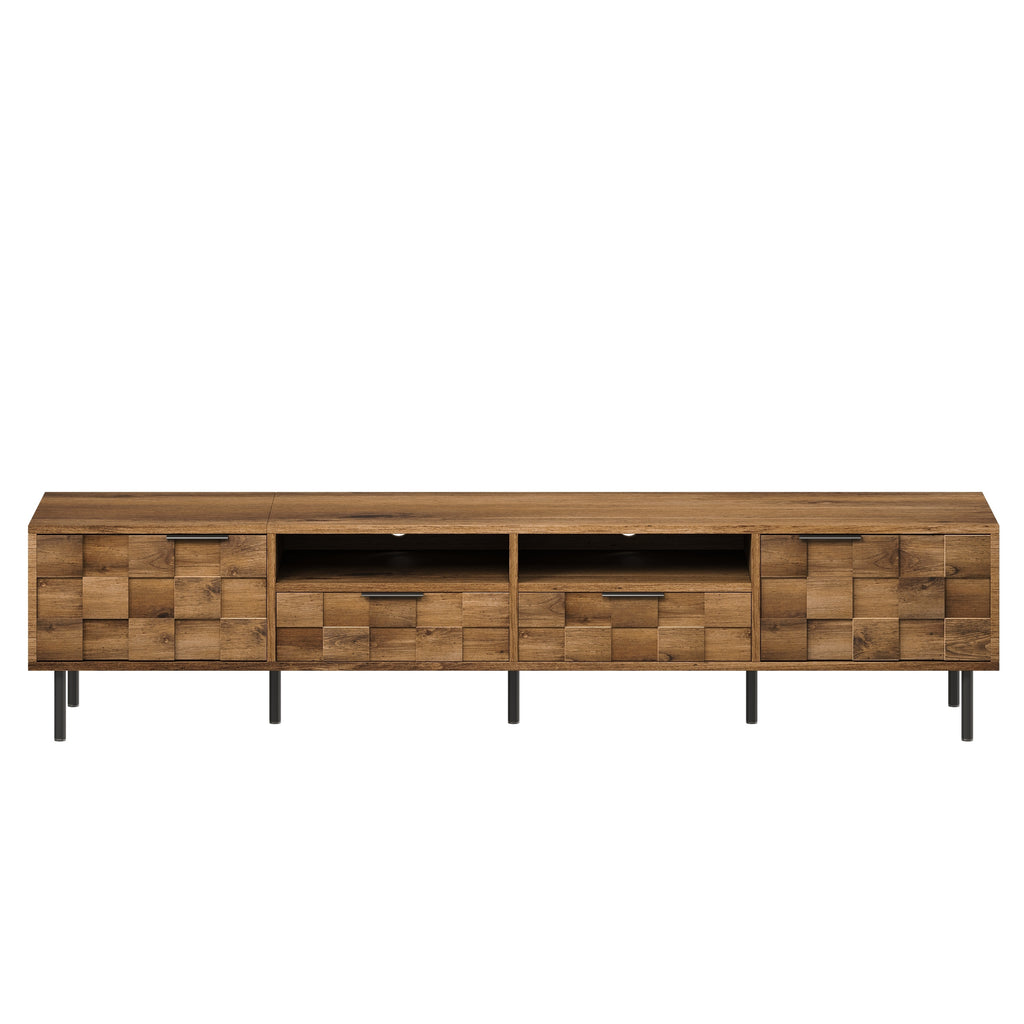 Mid Century TV Stand with 2 Drawers, Media Console Table for TVs up to 85'', Natural Finish Storage Cabinet with Cable Management, 78.7'' x 15.7'' x 17.7'' - Grand Goldman Shop
