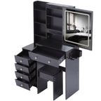 37' Middle Size Left Bedside Cabinet Vanity Table + Cushioned Stool Dresser Set, 2 AC+2 USB Socket, Hair Dryer Stand, Large Touch Control LED Sliding Mirror, 3-color Switch, EPA, GCC, UL Certificate - Grand Goldman Shop