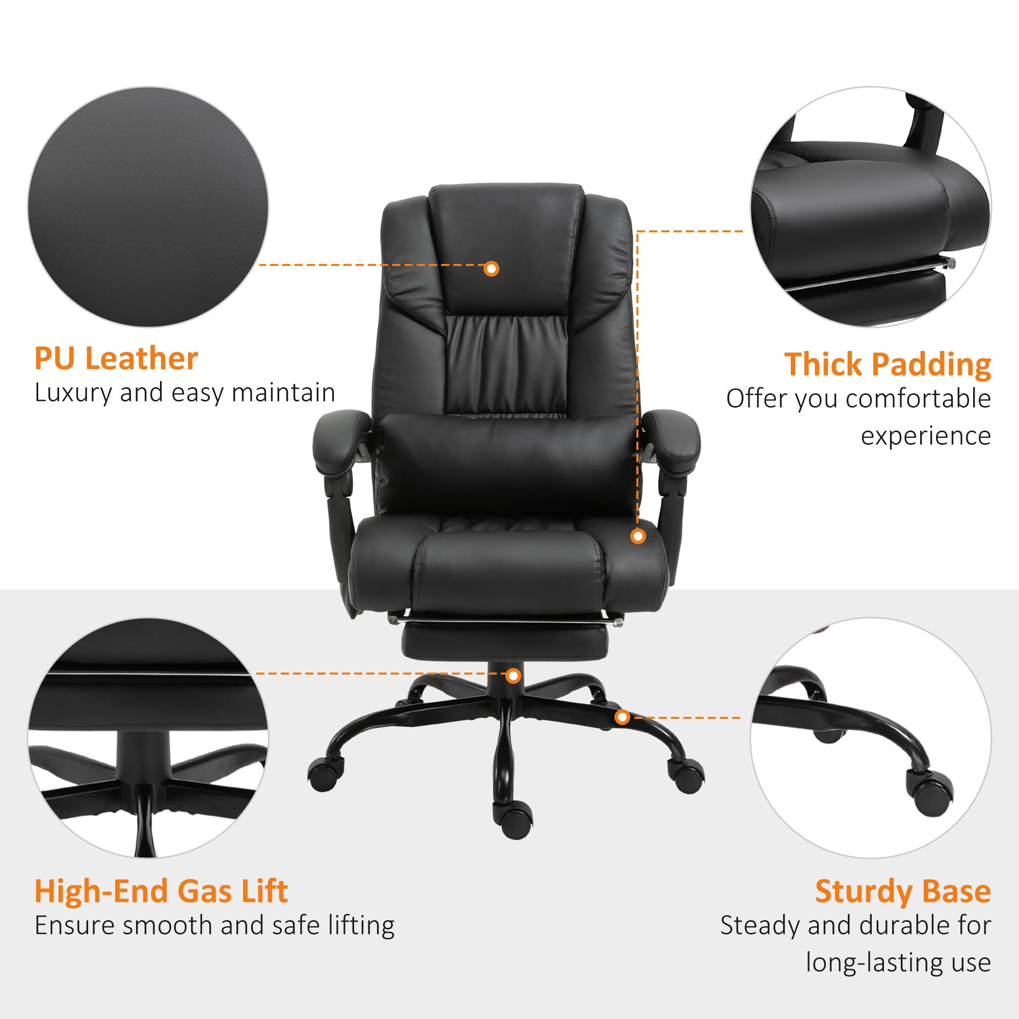 Vinsetto High Back Massage Office Chair with 6 Vibration Points, PU Leather Reclining Computer Chair, Ergonomic Office Chair 