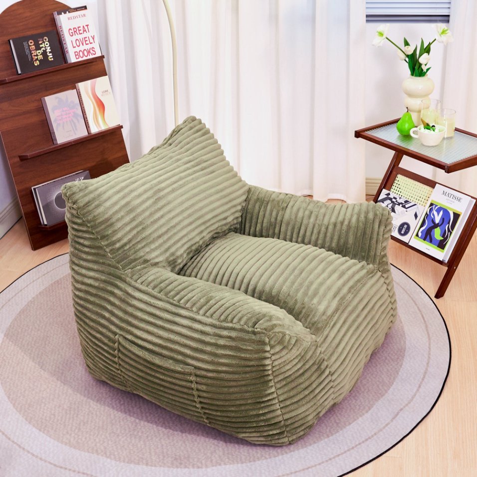 Bean Bag Chair for Adults with Armrests - Oversized Comfy Beige Beanbag Lounge Lazy Floor Sofa Chair for Living Room, Bedroom & Dorm, Cozy Fluffy Single Cloud Mini Couch - Grand Goldman Shop