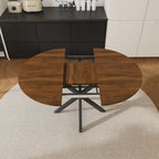 Modern Solid Wood Veneer Retractable Dining Table, Round Extendable 6-Person Table, Walnut MDF with Carbon Steel Base, 42-58 Inches - Grand Goldman Shop