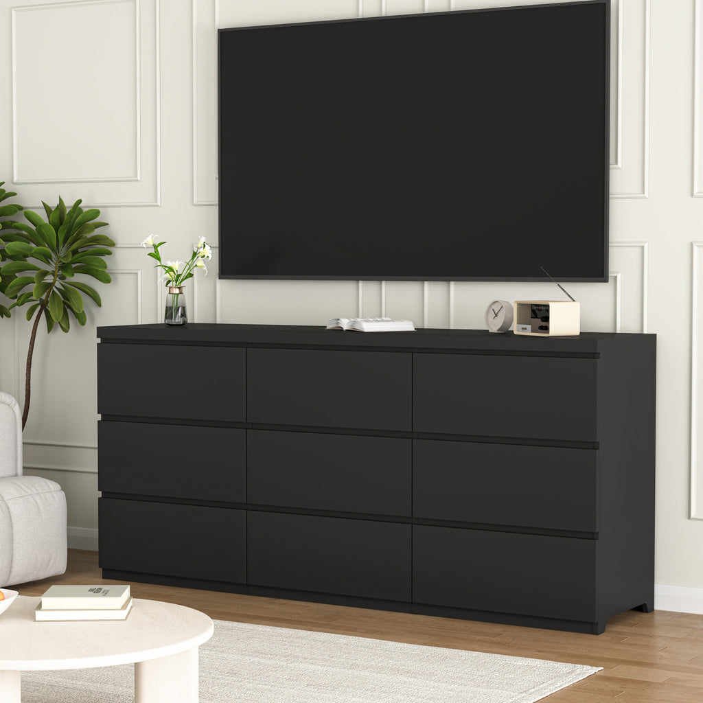 9 Drawer Dresser with No Handle Design, Modern Black Matte Wood Dresser for Bedroom, Storage Chest of Drawers for Living Room, Hallway, Entryway - Grand Goldman Shop