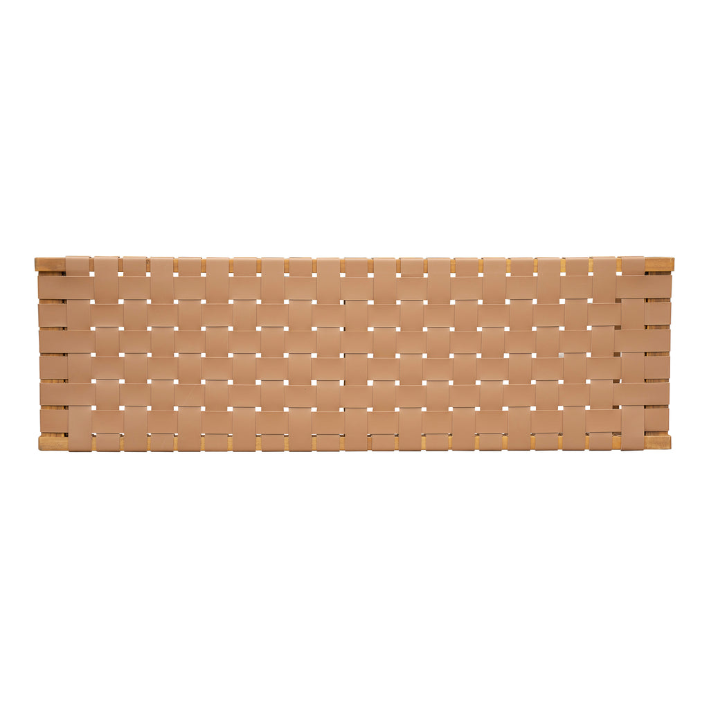 Stylish Acacia Wood Bedroom Bench with Woven PU Leather Seat in Warm Teak Tone, Natural Finish - Grand Goldman Shop