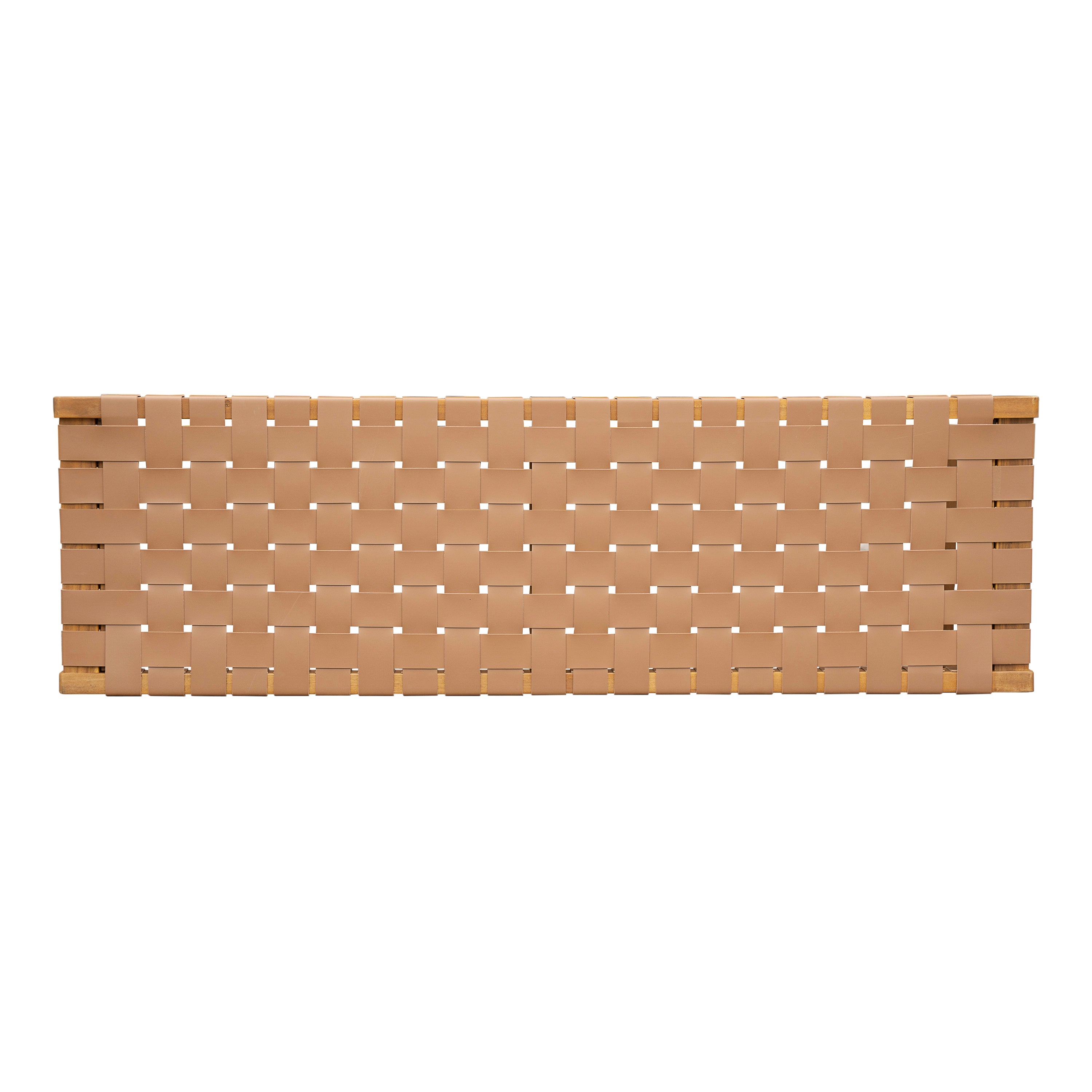 Stylish Acacia Wood Bedroom Bench with Woven PU Leather Seat in Warm Teak Tone, Natural Finish - Grand Goldman Shop