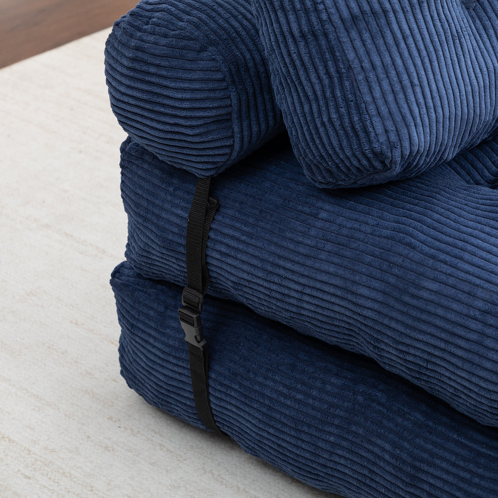 Folding Sofa Bed, Convertible Sleeper Chair with Pillow Foldable Mattress with Back Support, Portable Fold Out Chair Bed Comfy Floor Sofa Lounge for Living Room Bedroom, Dark Blue, Single - Grand Goldman Shop