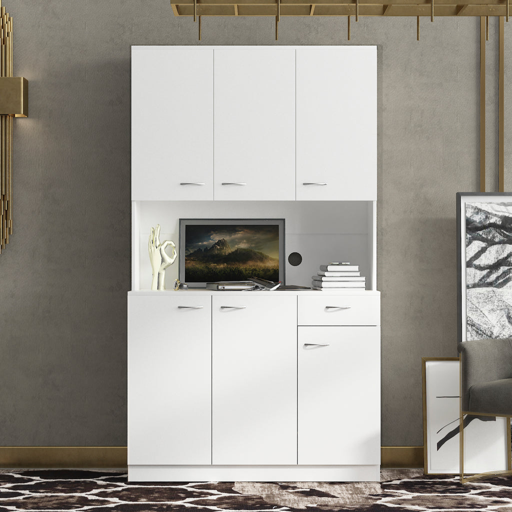 70.87' Tall Wardrobe& Kitchen Cabinet, with 6-Doors, 1-Open Shelves and 1-Drawer for bedroom,White - Grand Goldman Shop