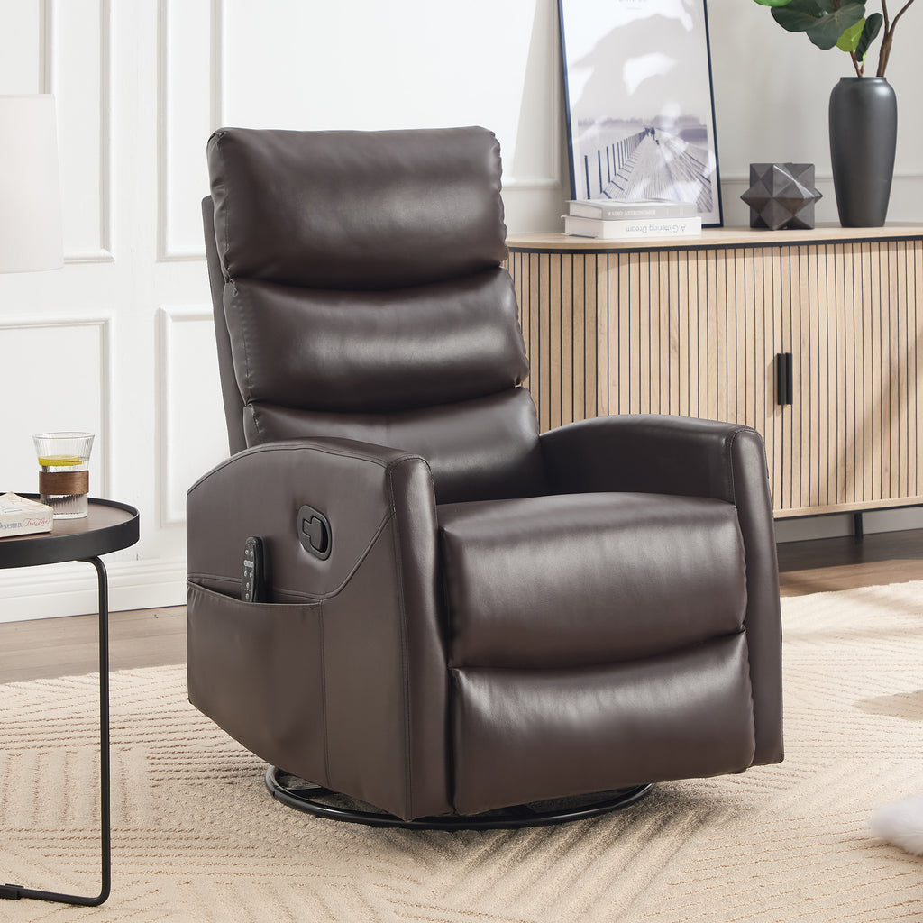 Heat Massage Manual Recliner Chair with Rocker and Swivel in Fabric for Living Room, Brown - Grand Goldman Shop