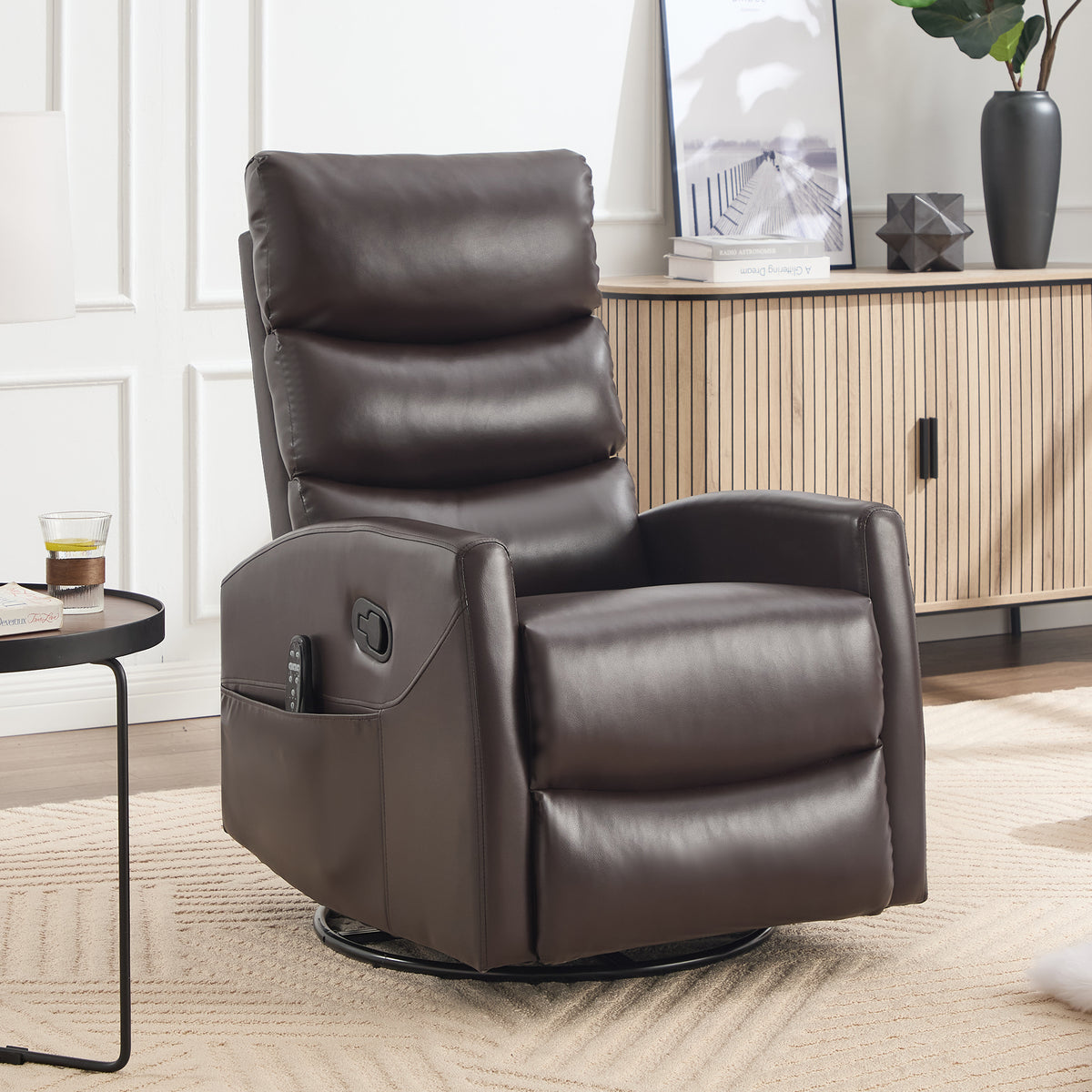 Heat Massage Manual Recliner Chair with Rocker and Swivel in Fabric for Living Room, Brown - Grand Goldman Shop