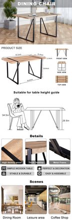 Rustic Industrial Rectangular Wood Dining Table For 4-6 Person, With 1.5' Thick Engineered Wood color Tabletop and Black Metal Legs,Desk For Kitchen Dining Living Room, 55.1' x 31.4'x 29.9'1529W115172 - Grand Goldman Shop