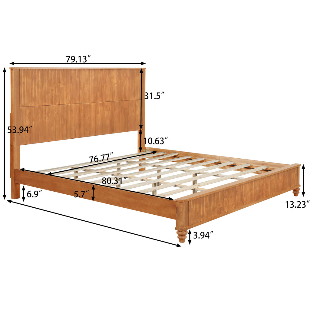 3-Piece Bedroom set with a King Size Bed and 2 Nightstands, Natural - Grand Goldman Shop