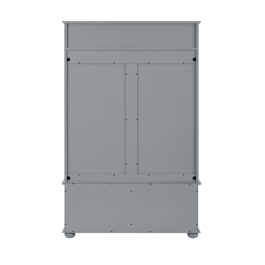 Modern Classic Hall Tree with Shoe Rack Bench and Coat Hooks for Hanging Storage, Entryway Bench with Open Shelves and Shoe Cabinets 40.16'W*18.58'D*64.17'H GRAY - Grand Goldman Shop