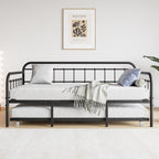 Twin Size Metal Daybed Frame with Trundle, Heavy Duty Steel Slat Support Sofa Bed Platform with Headboard, No Box Spring Needed, Black - Grand Goldman Shop