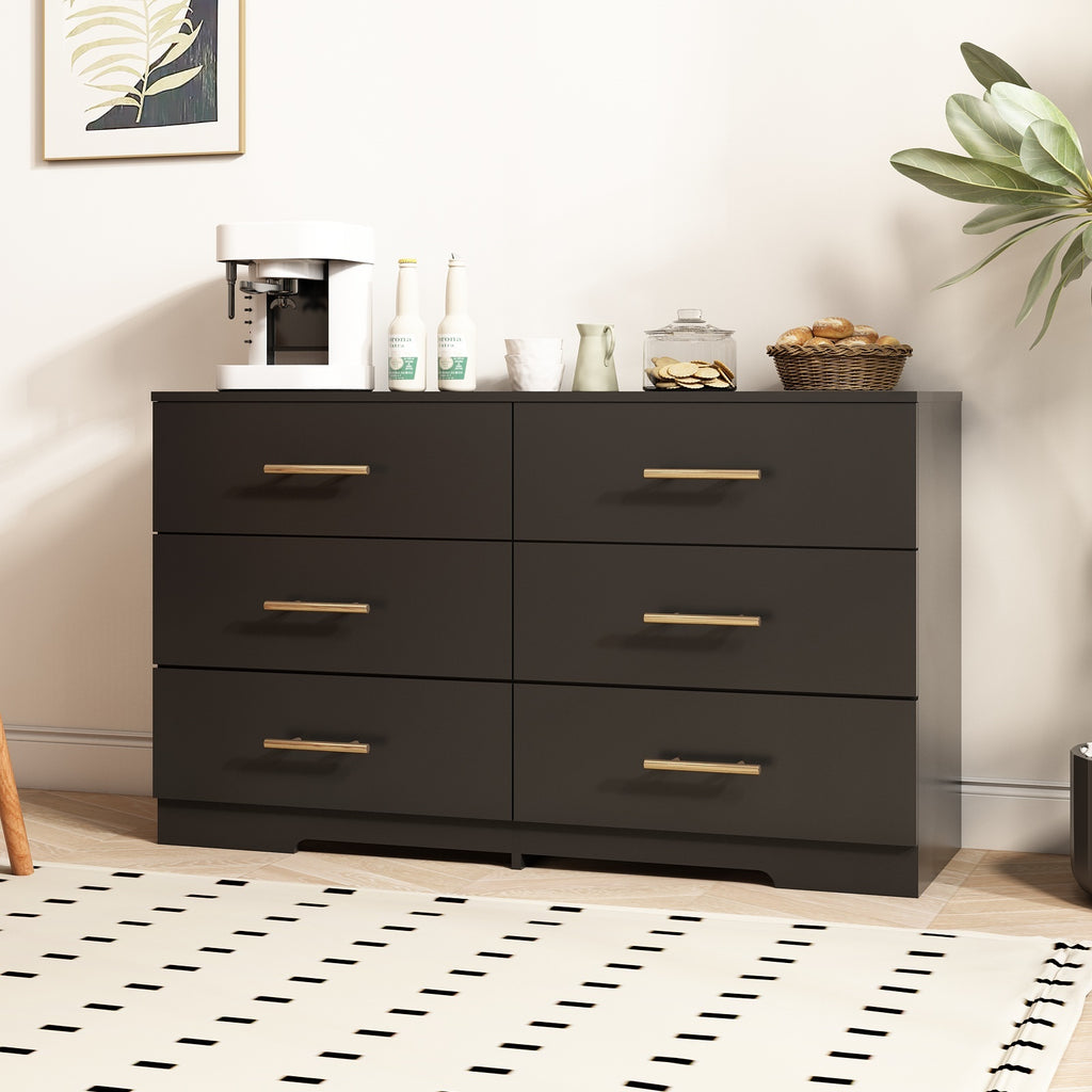 Black color Large 6 drawers chest of drawer dressers table with golden handle - Grand Goldman Shop