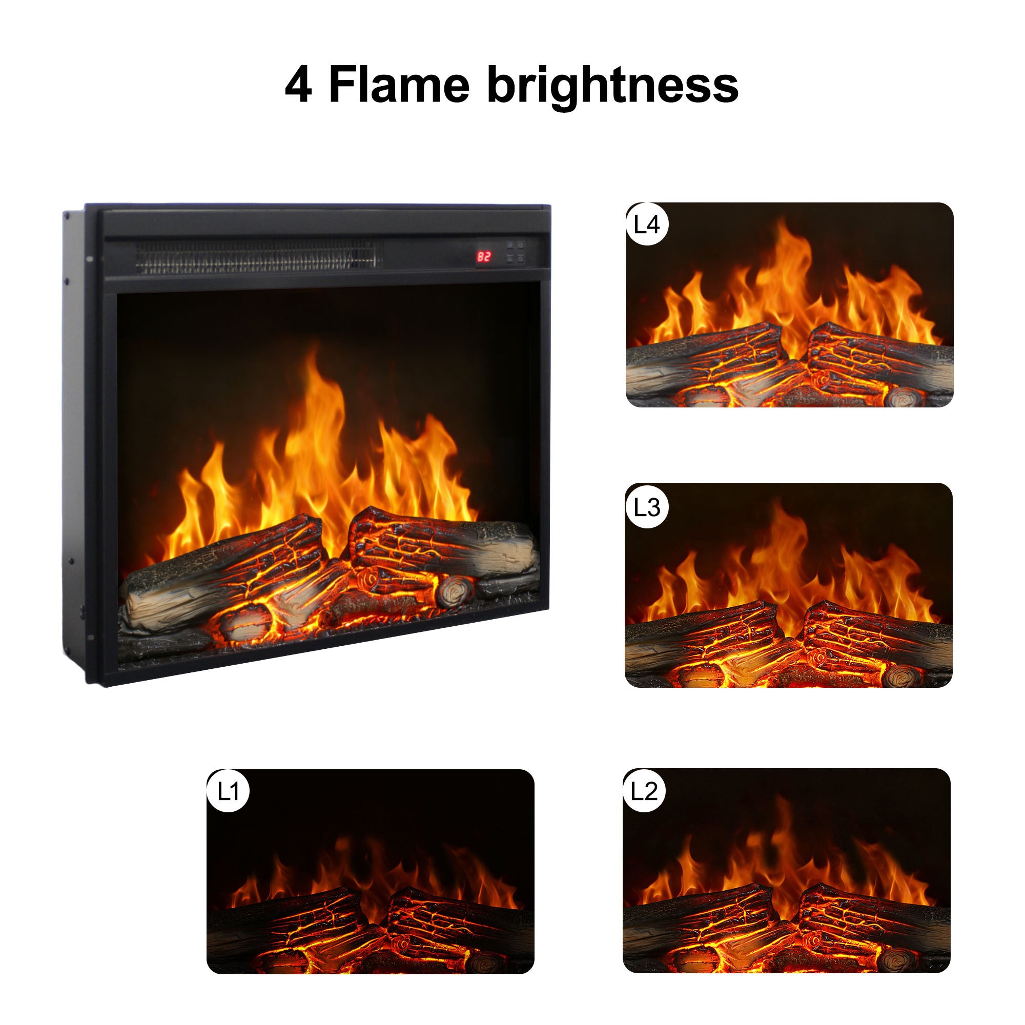 23 inch electric fireplace insert, ultra thin heater with log set & realistic flame, remote control with timer, overheating protection - Grand Goldman Shop