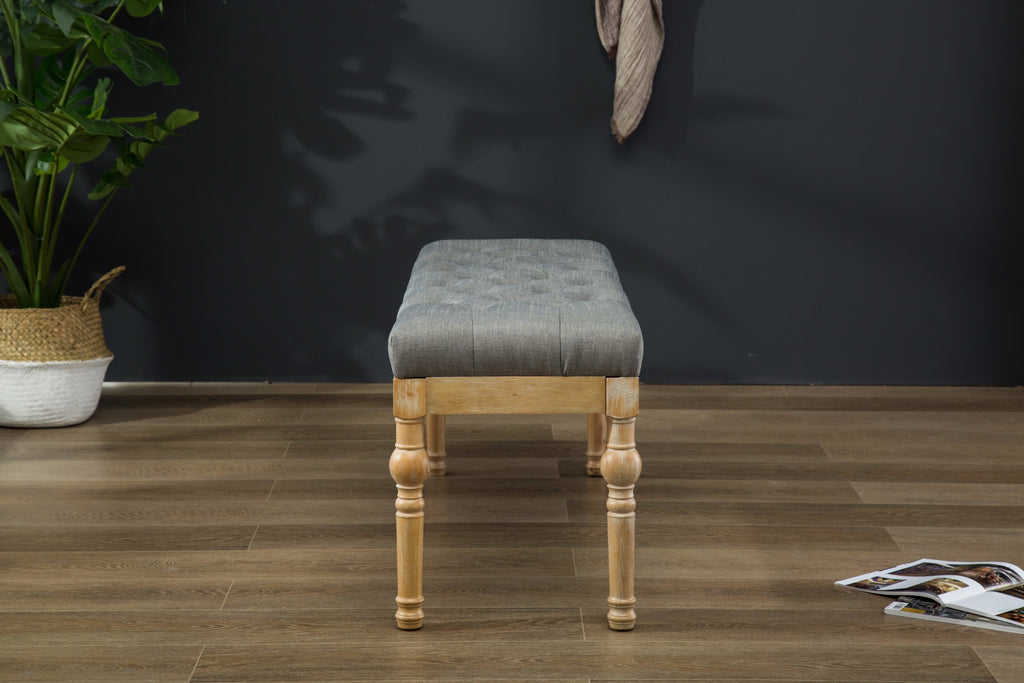 Habit Solid Wood Button Tufted Dining Bench, Grey - Grand Goldman Shop