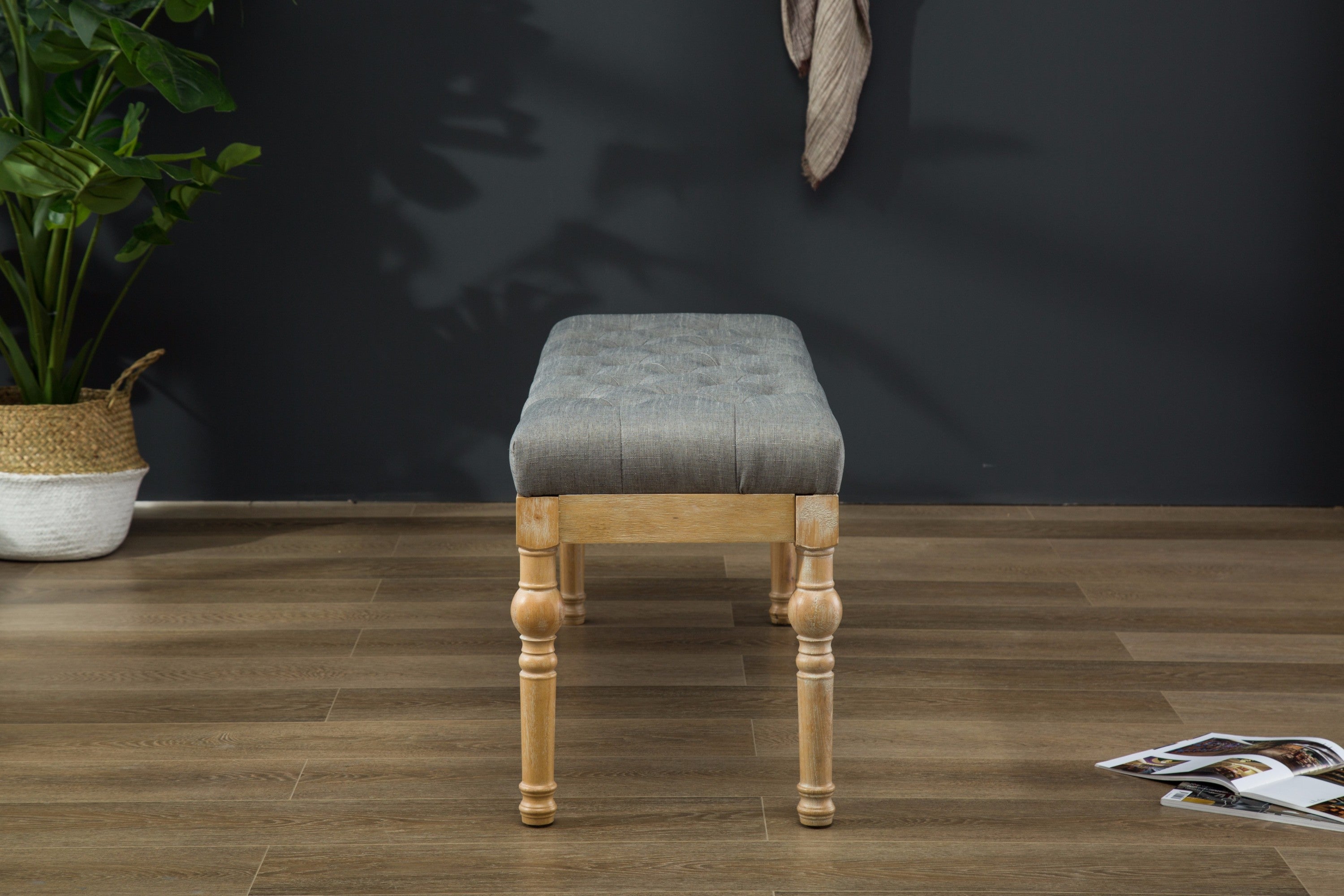 Habit Solid Wood Button Tufted Dining Bench, Grey - Grand Goldman Shop