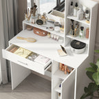 Vanity Desk with Mirror & Light, Large Drawer Three Level Storage Dresser, 3 Lighting Modes Adjustable Brightness, Bedroom Dressing Table(white) - Grand Goldman Shop