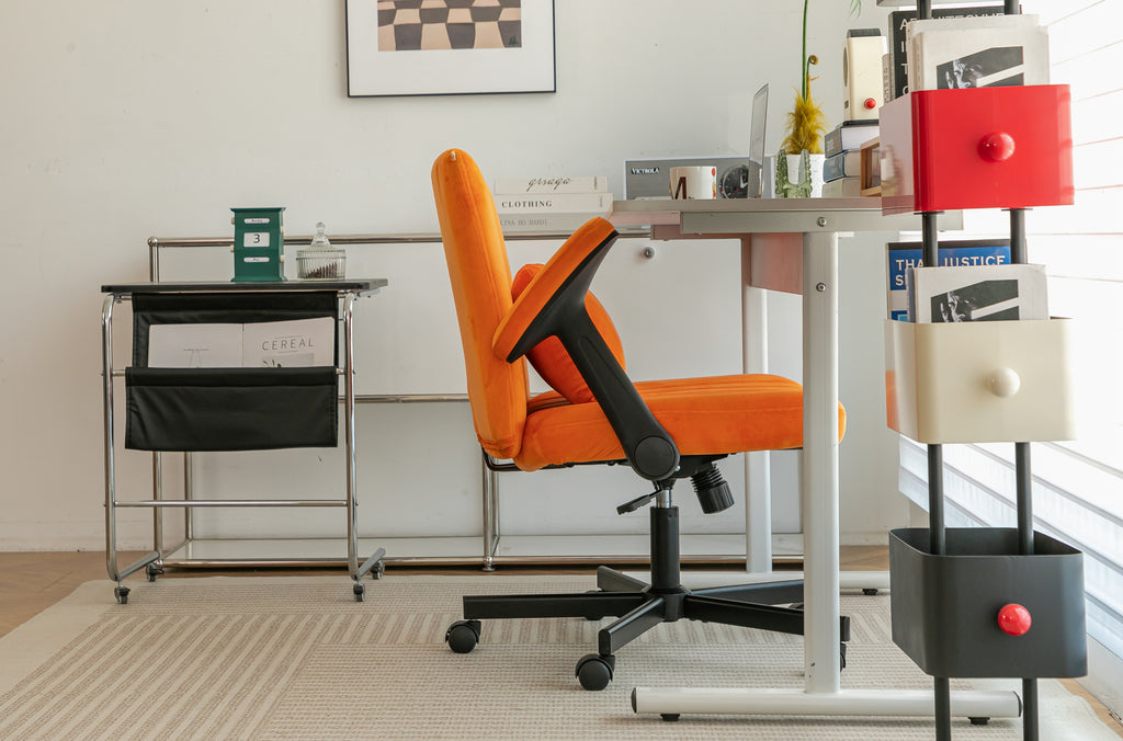 Orange Velvet Criss Cross Armrest Office Chair with Wheels - Stylish for Home Office, Gaming & Makeup | Premium Home Decor - 