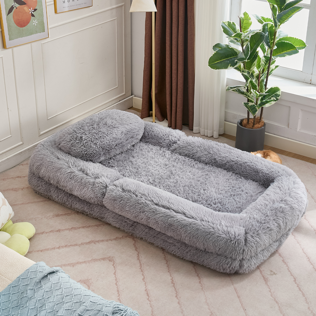 [NEW ARRIVED] [VIDEO PROVIDED] Human Dog Bed,Lazy Sofa,5-Position Adjustable Convertible,Floor Gaming Chair,bedroom, living room,Suitable for gaming, meditation,relaxation,Plush Fabric,Light Gray - Grand Goldman Shop