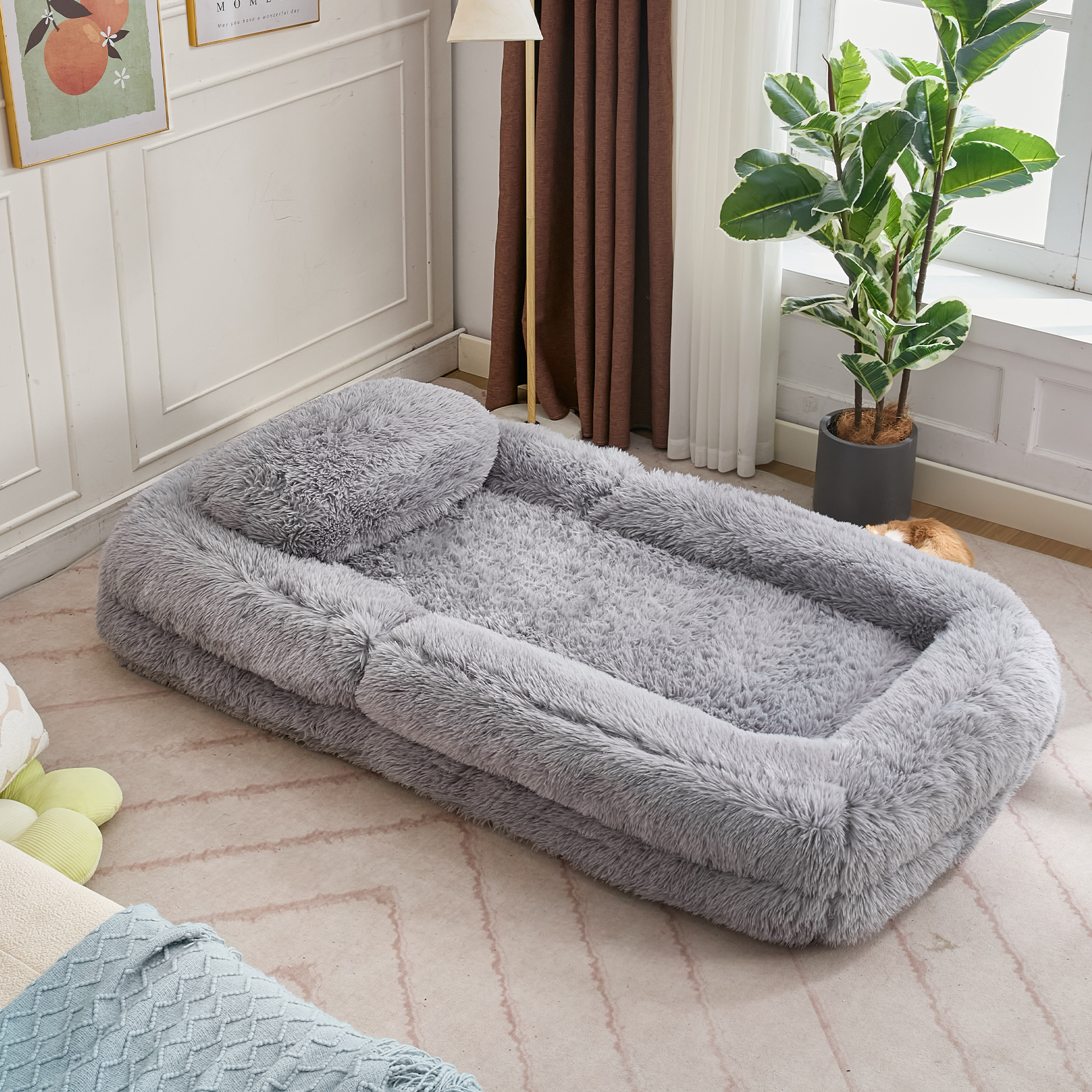 [NEW ARRIVED] [VIDEO PROVIDED] Human Dog Bed,Lazy Sofa,5-Position Adjustable Convertible,Floor Gaming Chair,bedroom, living room,Suitable for gaming, meditation,relaxation,Plush Fabric,Light Gray - Grand Goldman Shop