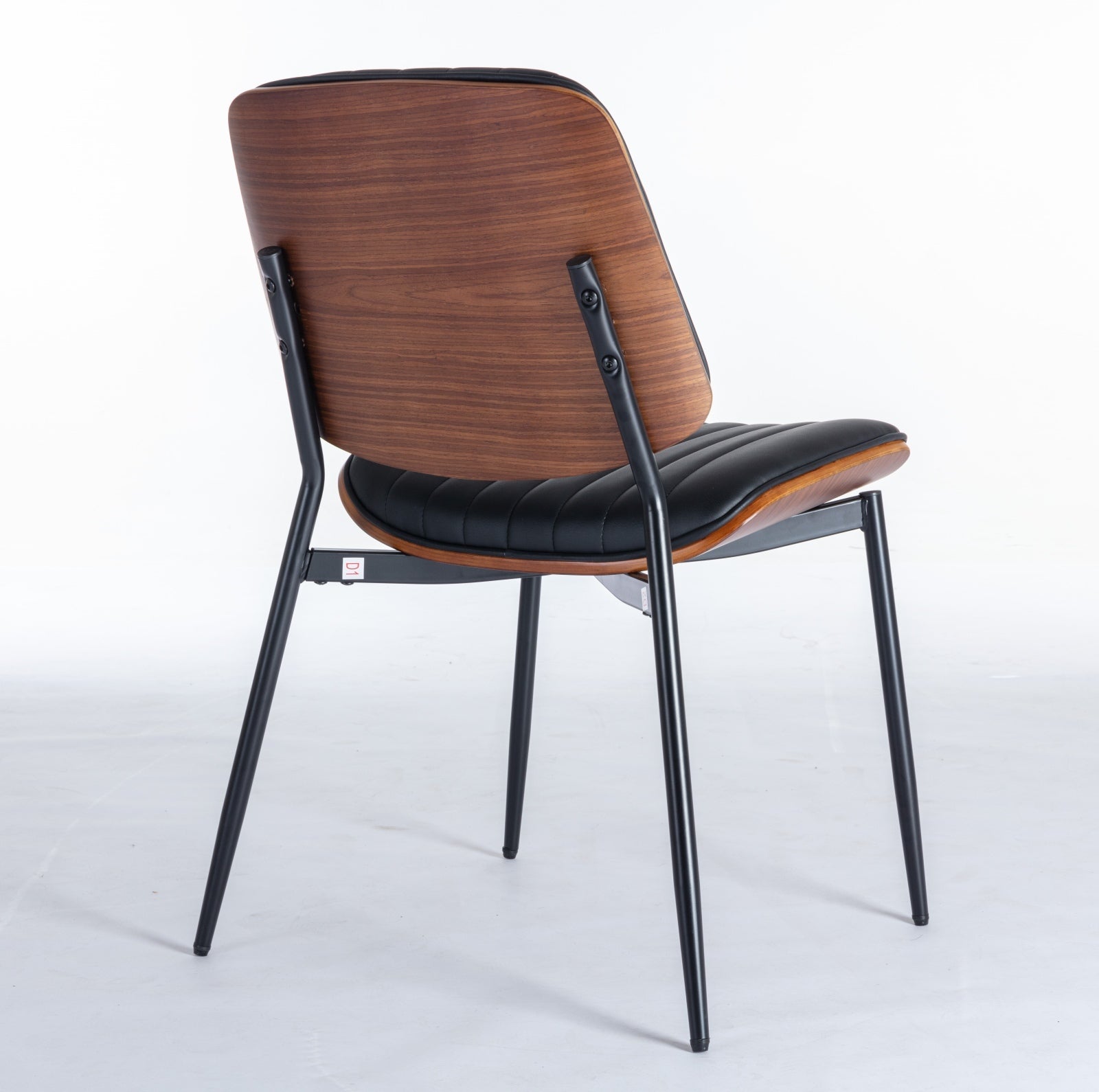 A&A Furniture, Dining Chairs Set of 2 Mid Century Modern Retro Faux Leather Chair with Walnut Bentwood Back Upholstered Seat Metal Legs Adjustable Foot for Kitchen Dining Room Chairs(Black PU) - Grand Goldman Shop
