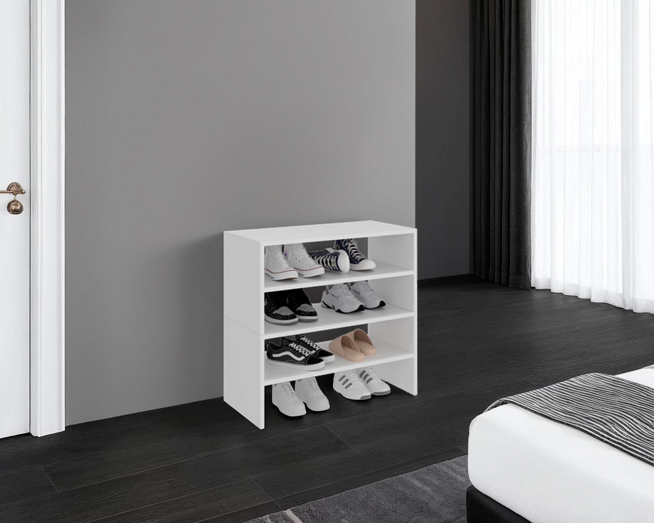 FM FURNITURE Berlin Shoe Rack with Open Shelves,  Ideal for Modern Home Spaces, White - Grand Goldman Shop