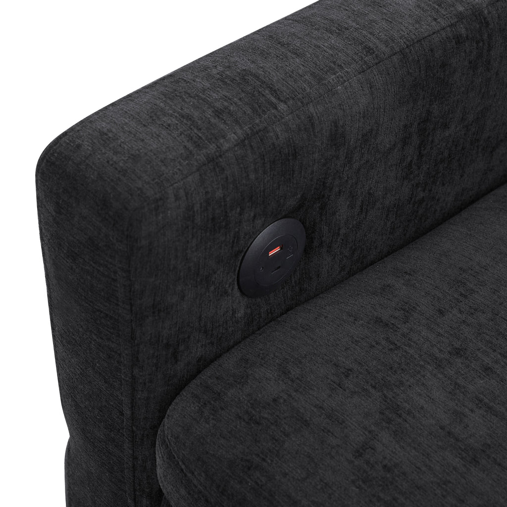 Black Convertible Sofa Bed Loveseat with Adjustable Backrest and USB Ports, 62.75' Chenille Upholstered Couch for Living Room or Small Space - Grand Goldman Shop