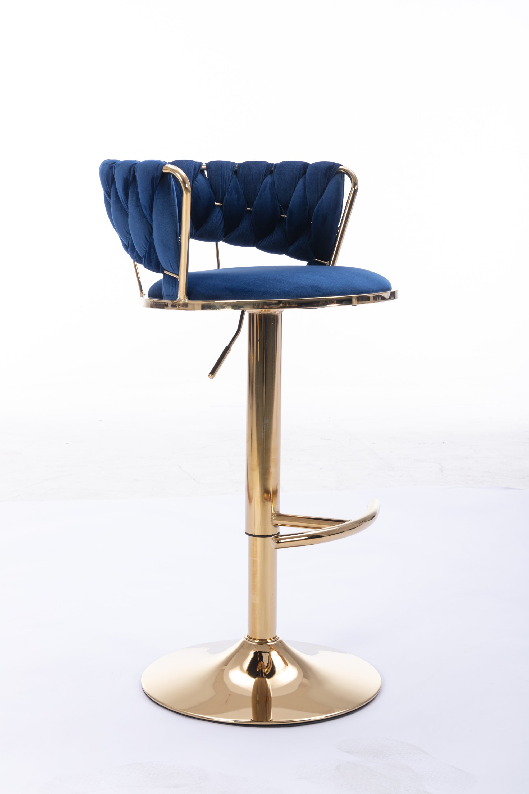 Set of 2  Bar Stools,with Chrome Footrest and Base Swivel Height Adjustable Mechanical Lifting Velvet + Golden Leg Simple Bar Stool-BLUE - Grand Goldman Shop