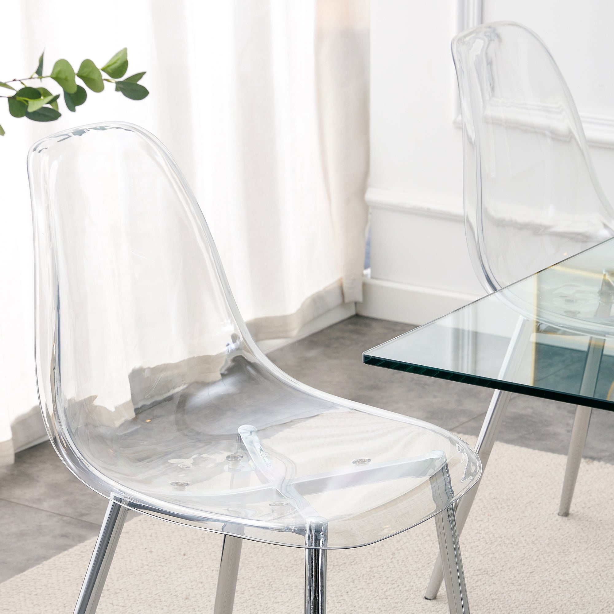 Modern simple transparent dining chair plastic chair armless crystal chair Nordic creative makeup stool negotiation chair Set of 4 and plating metal legW115164140,TW-1200 - Grand Goldman Shop