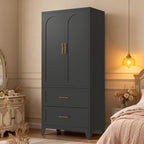 71' Tall Metal Wardrobe Cabinet with 2 Drawers and Hanging Rod, 2 Doors Wardrobe Closet with Shelf for Bedroom, Office, Laundry Room,Entryway ,Foyer,Guesthouse (Black) - Grand Goldman Shop