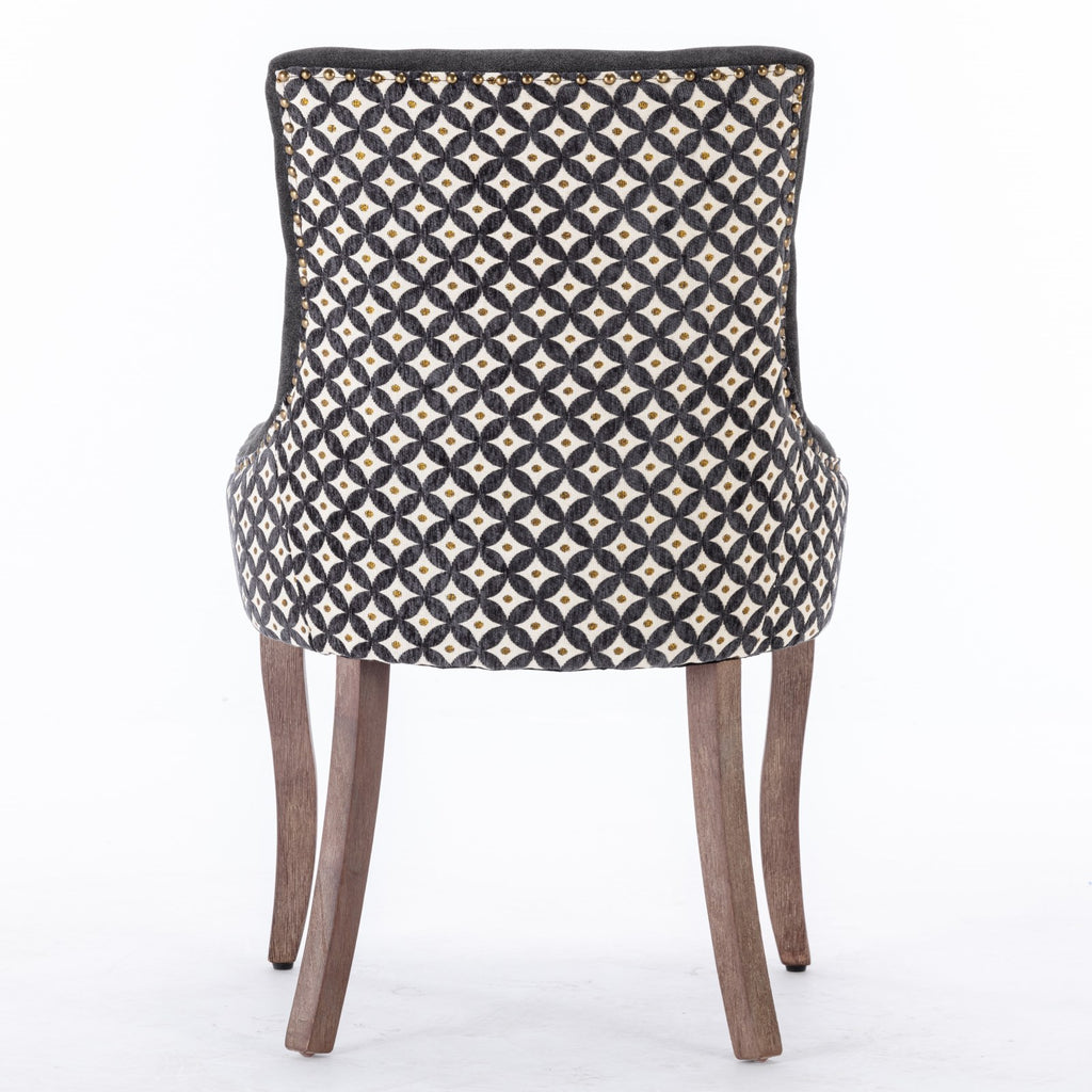 A&A Furniture, Ultra Side Dining Chair, Thickened fabric chairs with neutrally toned solid wood legs, Bronze nail head, Set of 2, Blue - Grand Goldman Shop