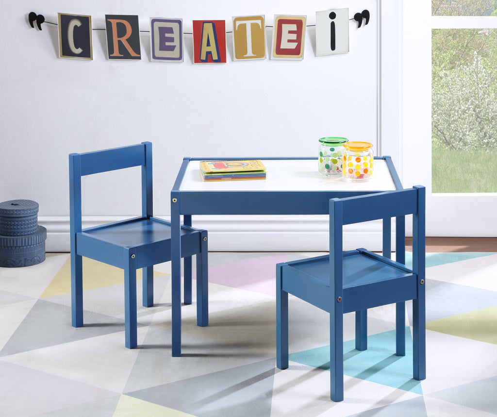 Gibson 3-Piece Dry Erase Kids Table & Two Chair Set, Dark Blue - Grand Goldman