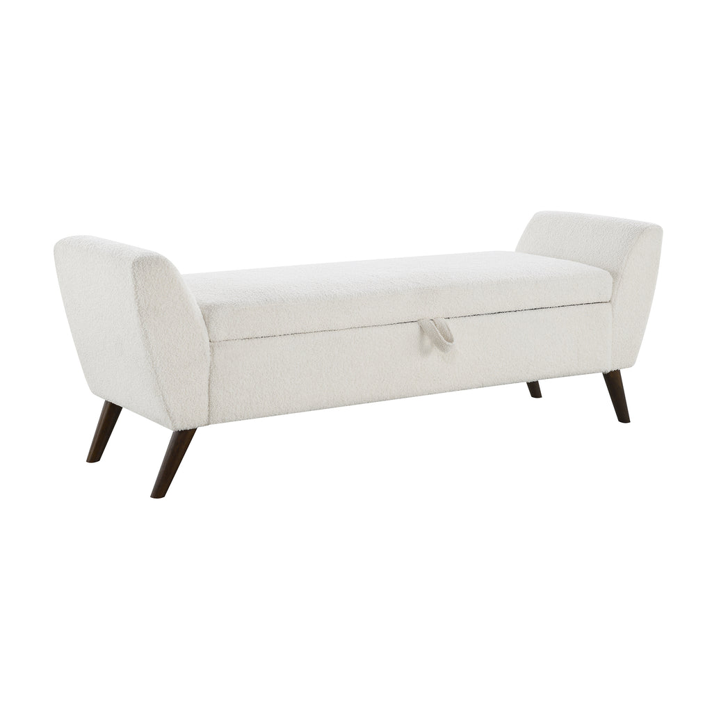 60'' Modern Storage Bench with Rubberwood  Legs, Cream Teddy Fabric, Padded Seat for Living Room & Bedroom - Grand Goldman Shop