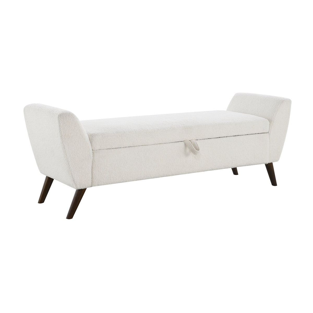 60'' Modern Storage Bench with Rubberwood  Legs, Cream Teddy Fabric, Padded Seat for Living Room & Bedroom - Grand Goldman Shop