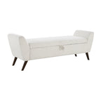 60'' Modern Storage Bench with Rubberwood  Legs, Cream Teddy Fabric, Padded Seat for Living Room & Bedroom - Grand Goldman Shop